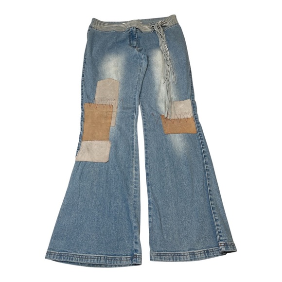Joe Boxer Y2K 2000’s Flare Suede Leather Patchwork Light Wash Jeans Size 13 - Picture 1 of 15